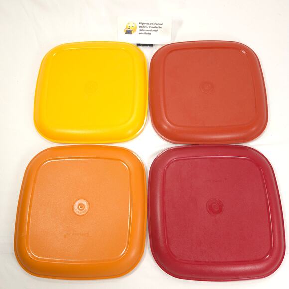 Tupperware Bundle 4 #1312 Stacking Mugs 4 #1534 Square Plates Harvest Colors - Picture 4 of 7